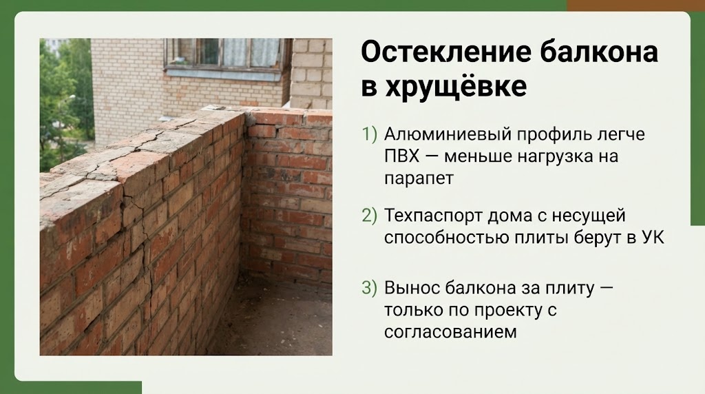Остекление балкона в хрущёвке