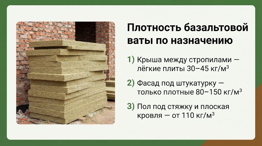 Плотность базальтовой ваты по назначению