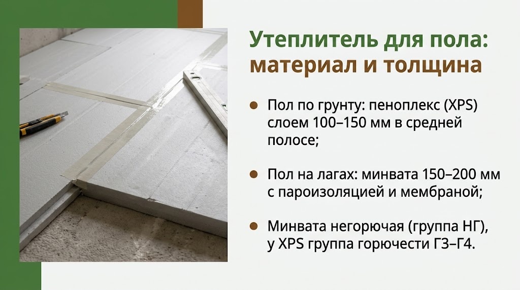 Утеплитель для пола: материал и толщина