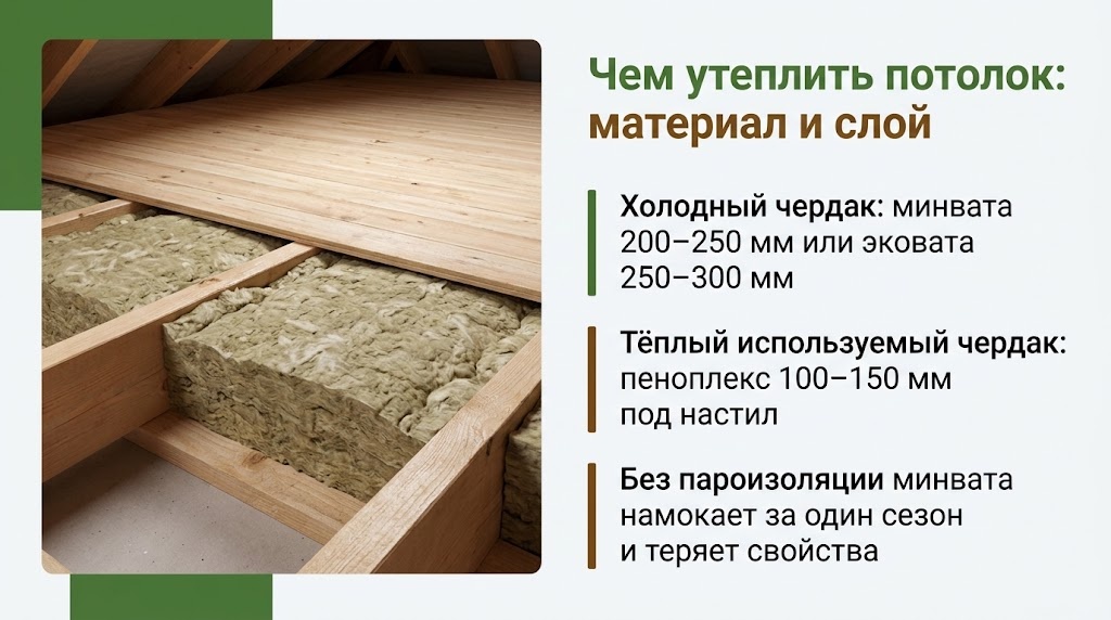 Чем утеплить потолок: материал и слой
