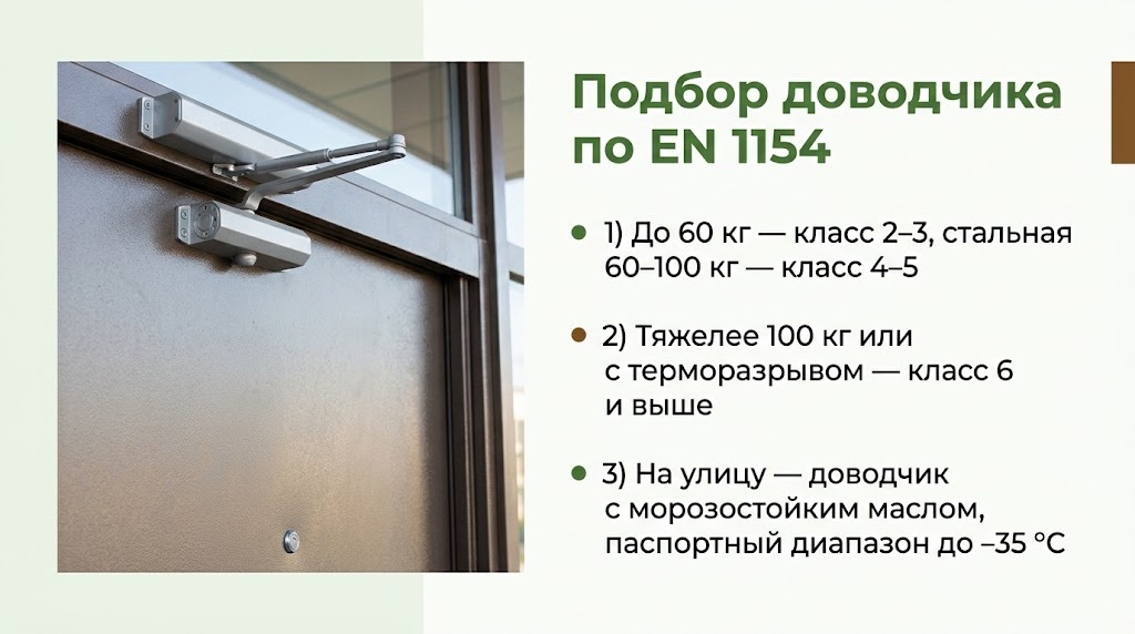 Подбор доводчика по EN 1154