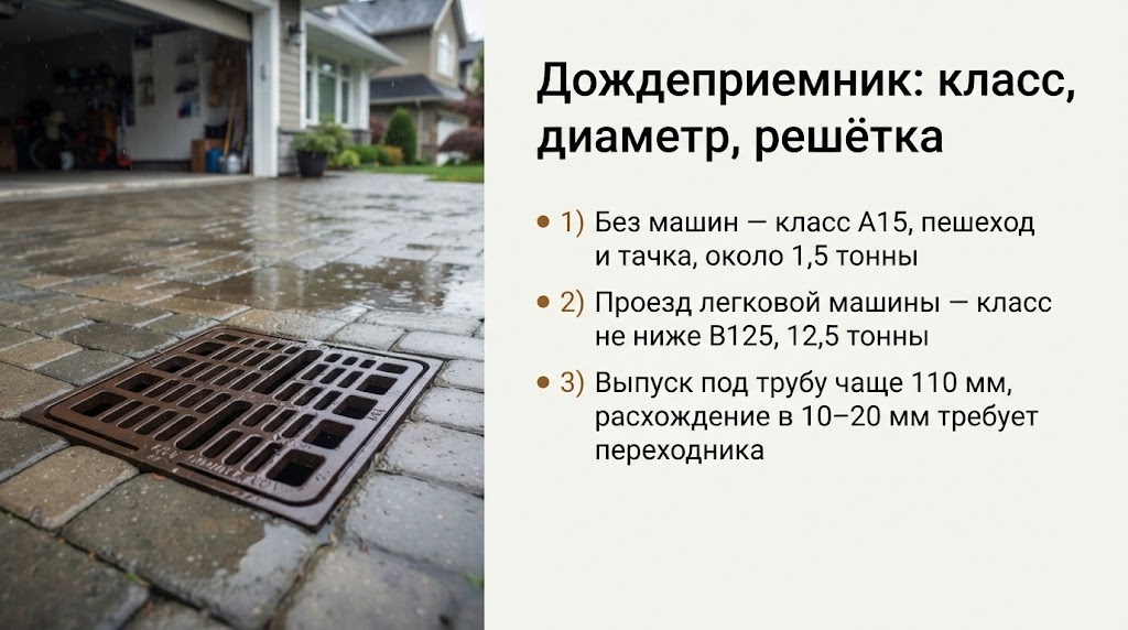 Дождеприемник: класс, диаметр, решётка