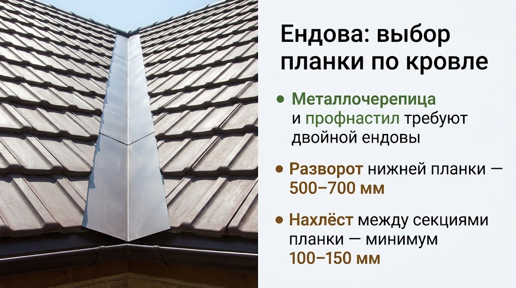 Ендова: выбор планки по кровле