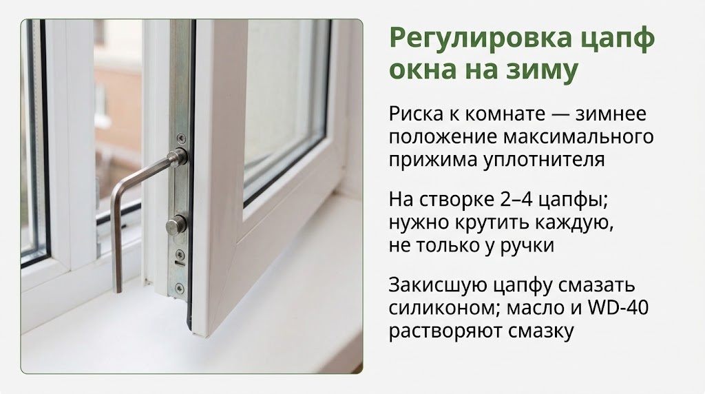 Регулировка цапф окна на зиму