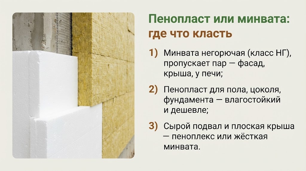 Пенопласт или минвата: где что класть